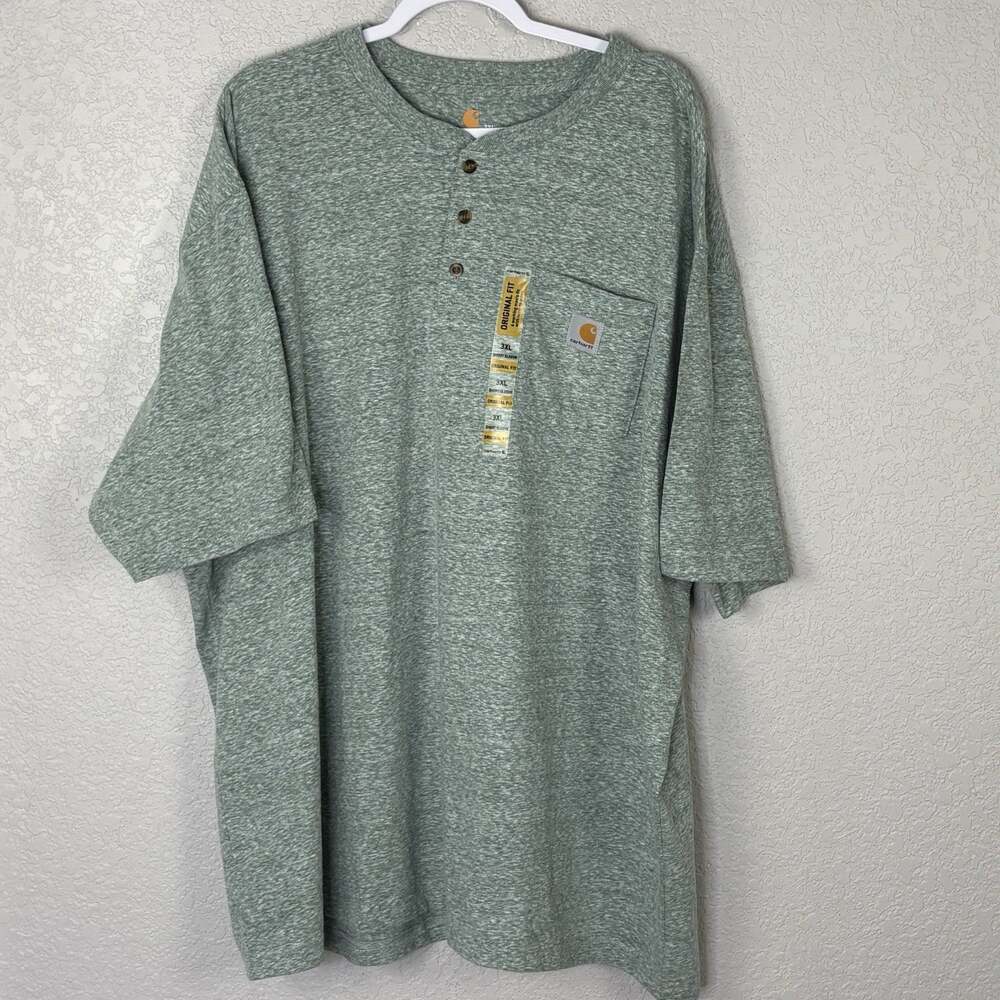 NWOT Carhartt Men’s T Shirt Henley Original Loose Fit Pocket Green Size 3XL